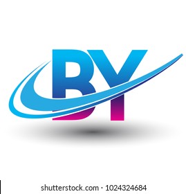 initial letter BY logotype company name colored blue and magenta swoosh design. vector logo for business and company identity.