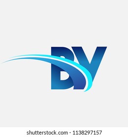 initial letter BY logotype company name colored blue and swoosh design. vector logo for business and company identity.
