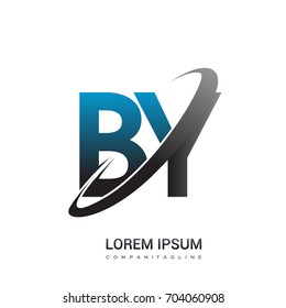 initial letter BY logotype company name colored blue and grey swoosh design. logo design for business and company identity.
