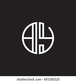 Initial letter BY, minimalist line art monogram circle shape logo, white color on black background