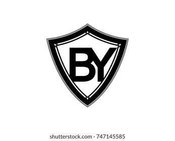 Initial letter BY shield logo black monogram vector illustration