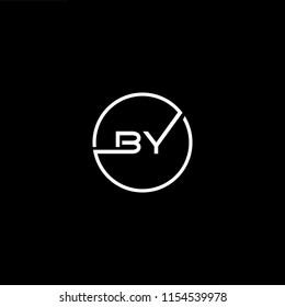 Initial letter BY YB minimalist art monogram circle shape logo, white color on black background