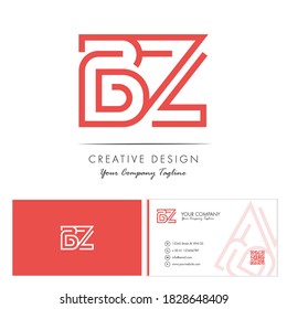 Initial letter BZ Letter Logo Design with creative modern name card vector Illustration. BZ Letter Logo Concept Ready For Use. Initial letter BZ logo vector design template.