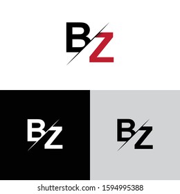 Initial letter bz sliced uppercase modern logo design template elements. Black, red and white letter Isolated on white, black and grey background. Suitable for business, consulting group company.