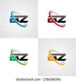 initial letter BZ swoosh ring company logo blue red green orange black grey