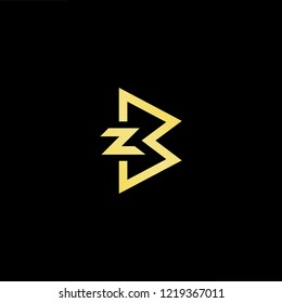 Initial letter BZ ZB minimalist art logo, gold color on black background.