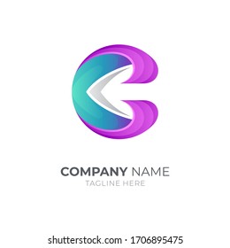 Initial letter C arrow logo concept, 3d style gradient blue purple color