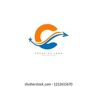 Initial Letter C Arrow Star Swoosh Logo