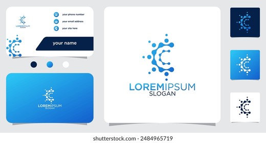 Initial Letter C Atom Molecule Technology Science Chemistry Vector Logo Design with Business Card