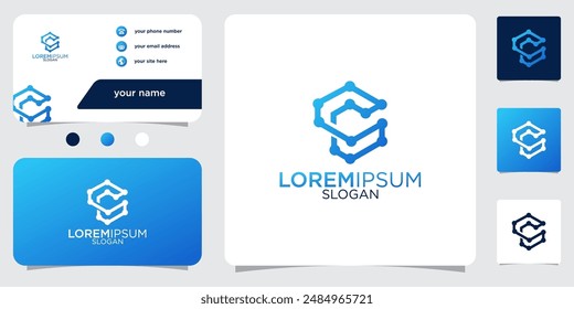 Initial Letter C Atom Molecule Technology Science Chemistry Vector Logo Design with Business Card