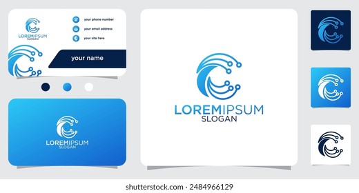 Initial Letter C Atom Molecule Technology Science Chemistry Vector Logo Design with Business Card