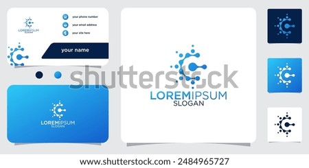 Initial Letter C Atom Molecule Technology Science Chemistry Vector Logo Design with Business Card