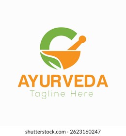 Letra Inicial C Ayurveda Eco Logo Design, Modelo Vetor Conceito Farmácia