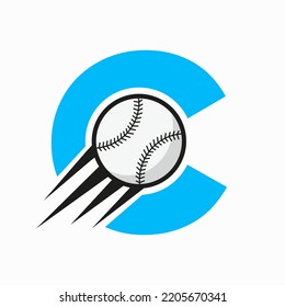 Initial Letter C Baseball Logo Concept With Moving Baseball Icon Vector Template