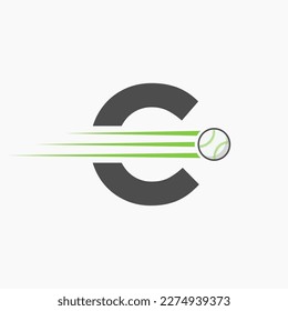 Initial Letter C Baseball Logo With Moving Baseball Icon