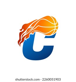 Initial Letter C Basketball Logo Concept with fireball