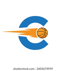 Initial Letter C Basketball Logo Design With Speed Symbol. Basketball Logo For Academy and Club Sign