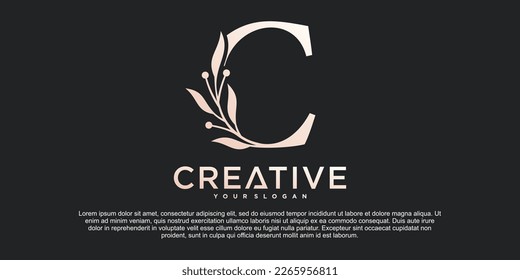 Initial letter C with Beautiful floral alphabet monoline logo design Premium Vektor