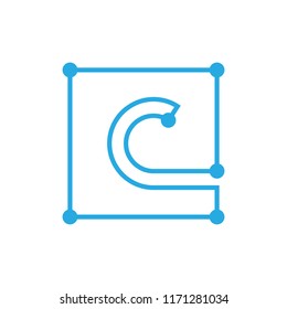 initial letter c blockchain logo square outline stroke