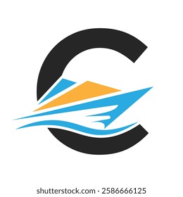 Initial Letter C Boat Logo Concept For Sailor Symbol Vector Template