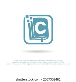 Initialbrief c mit Book- und Pixel-Symbol für digitales Buch, E-Book, E-Learning, Bildung, Technologie, Literaturapplikationen, Buchladen, Logo-Idee eines Verlagsunternehmens