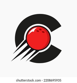 Initial Letter C Bowling Logo Concept With Moving Bowling Ball Icon. Bowling Sports Logotype Symbol Vector Template