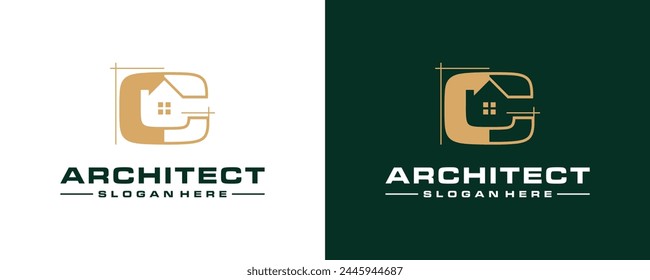 Letra inicial C logo del arquitecto del edificio, icono, símbolo