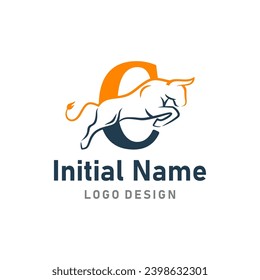 Initial Letter C of Bull Logo, strong bison emblem clipart vector.