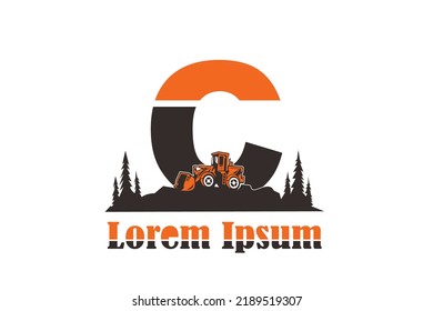 initial Letter C bulldozer  logo