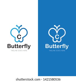 initial letter c butterfly logo and icon vector illustration design template