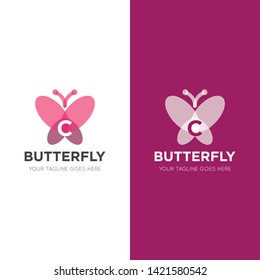 initial letter c butterfly logo and icon vector illustration design template