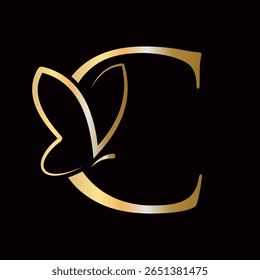 Initial Letter C Butterfly Logo Design Concept For Fashion, Cosmetics and Beauty Symbol