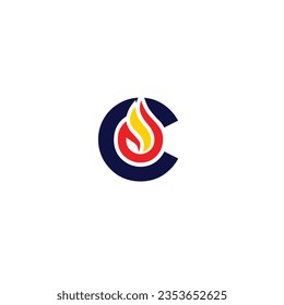 Initial Letter C for Candle Flame Fire Logo Design Vector.