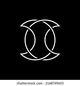 Initial letter C or CC logo template with geometric double crescent moon line art illustration in flat design monogram symbol