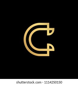 Initial letter C CC minimalist art logo, gold color on black background
