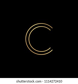 Initial letter C CC minimalist art logo, gold color on black background