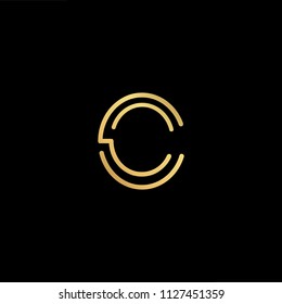Initial letter C CC minimalist art logo, gold color on black background