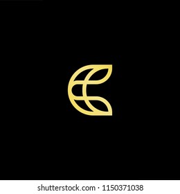 Initial letter C CC minimalist art monogram shape logo, gold color on black background