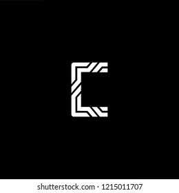 Initial letter C CC minimalist art logo, white color on black background.