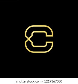 Initial letter C CC minimalist art logo, gold color on black background.