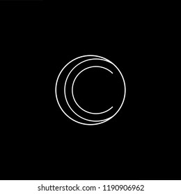 Initial letter C CC OC CO minimalist art monogram shape logo, white color on black background.
