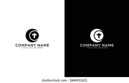 Initial letter C for church logo design, illustration cross symbol.