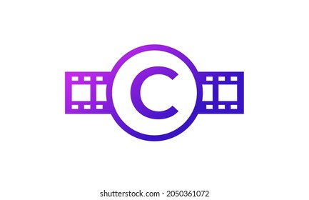 Initial Letter C Circle with Reel Stripes Filmstrip for Film Movie Cinema Production Studio Logo Inspiration