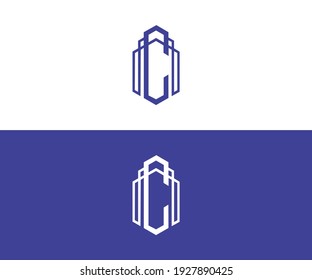 Initial Letter C City Construction with Diagram Chart Apartment Building logo design vector