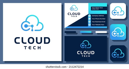 Initial Letter C Cloud Connect Technology Connection Communication Logo Design with Business Card