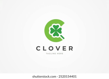 Letra inicial C Logo de Clover, Letra C con combinación de íconos de Clover Logo Elemento de Plantilla, Ilustración vectorial