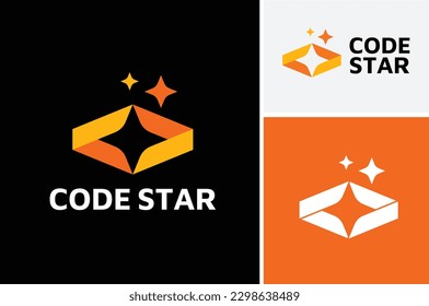 Initial Letter C Code script Coding with Less Greater Than symbol and star for internet program website logo design