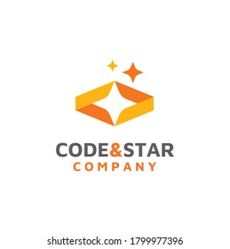 Initial Letter C Coding Code with Less Greater Than symbol and star for internet program website logo design