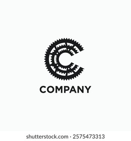 Initial letter C with cog gears logo. C monogram bicycle chain ring sprocket symbol logo vector icon illustration