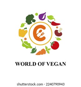 Initial Letter C with Colorful Vegetable Icon for vegetarian, vegan, organic farm store Logo Idea Template